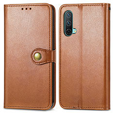 Leather Case Stands Flip Cover Holder S05D for OnePlus Nord CE 5G Brown