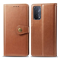 Leather Case Stands Flip Cover Holder S05D for Oppo A54 5G Brown