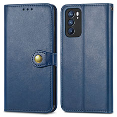 Leather Case Stands Flip Cover Holder S05D for Oppo Reno6 5G Blue