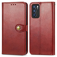 Leather Case Stands Flip Cover Holder S05D for Oppo Reno6 5G Red