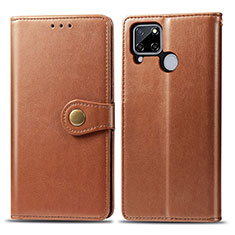 Leather Case Stands Flip Cover Holder S05D for Realme C12 Brown