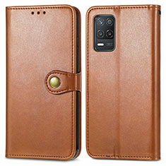 Leather Case Stands Flip Cover Holder S05D for Realme Q3 5G Brown