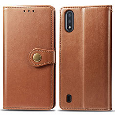 Leather Case Stands Flip Cover Holder S05D for Samsung Galaxy A01 SM-A015 Brown