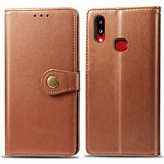 Leather Case Stands Flip Cover Holder S05D for Samsung Galaxy A10s Brown