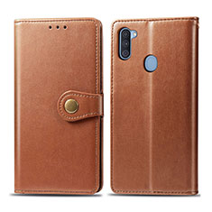 Leather Case Stands Flip Cover Holder S05D for Samsung Galaxy A11 Brown