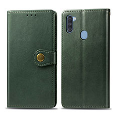 Leather Case Stands Flip Cover Holder S05D for Samsung Galaxy A11 Green