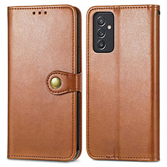 Leather Case Stands Flip Cover Holder S05D for Samsung Galaxy A15 LTE Brown