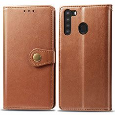 Leather Case Stands Flip Cover Holder S05D for Samsung Galaxy A21 European Brown