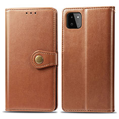 Leather Case Stands Flip Cover Holder S05D for Samsung Galaxy A22 5G Brown