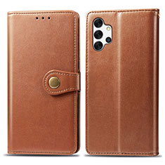 Leather Case Stands Flip Cover Holder S05D for Samsung Galaxy A32 4G Brown