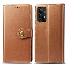 Leather Case Stands Flip Cover Holder S05D for Samsung Galaxy A52 4G Brown