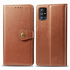 Leather Case Stands Flip Cover Holder S05D for Samsung Galaxy A71 4G A715 Brown