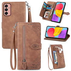 Leather Case Stands Flip Cover Holder S05D for Samsung Galaxy M13 4G Brown