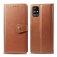 Leather Case Stands Flip Cover Holder S05D for Samsung Galaxy M31s Brown
