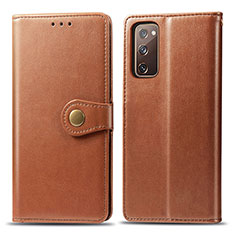 Leather Case Stands Flip Cover Holder S05D for Samsung Galaxy S20 FE 4G Brown