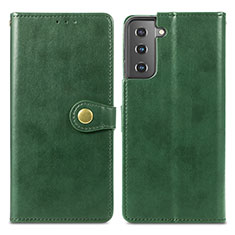 Leather Case Stands Flip Cover Holder S05D for Samsung Galaxy S21 Plus 5G Green