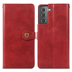 Leather Case Stands Flip Cover Holder S05D for Samsung Galaxy S21 Plus 5G Red