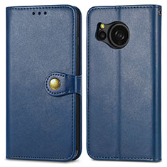 Leather Case Stands Flip Cover Holder S05D for Sharp Aquos Sense8 Blue