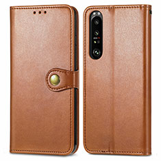 Leather Case Stands Flip Cover Holder S05D for Sony Xperia 1 III Brown