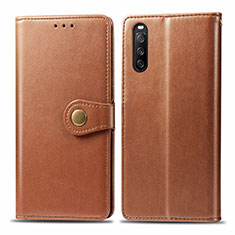 Leather Case Stands Flip Cover Holder S05D for Sony Xperia 10 III Lite Brown