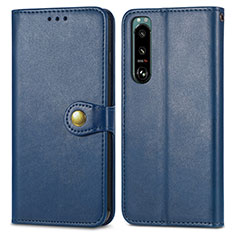 Leather Case Stands Flip Cover Holder S05D for Sony Xperia 5 III SO-53B Blue