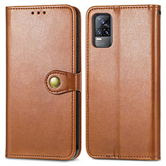 Leather Case Stands Flip Cover Holder S05D for Vivo V21e 4G Brown