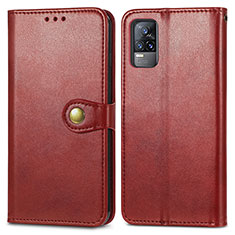 Leather Case Stands Flip Cover Holder S05D for Vivo V21e 4G Red