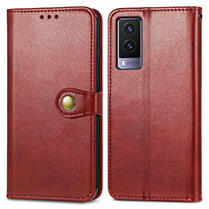 Leather Case Stands Flip Cover Holder S05D for Vivo V21e 5G Red