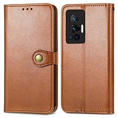 Leather Case Stands Flip Cover Holder S05D for Vivo X70 Pro 5G Brown