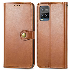 Leather Case Stands Flip Cover Holder S05D for Vivo Y21a Brown