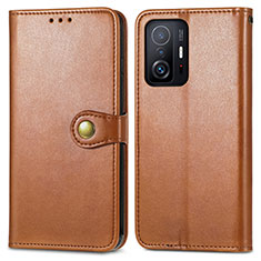 Leather Case Stands Flip Cover Holder S05D for Xiaomi Mi 11T 5G Brown