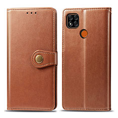 Leather Case Stands Flip Cover Holder S05D for Xiaomi POCO C3 Brown
