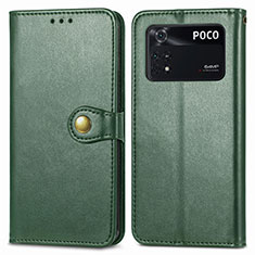 Leather Case Stands Flip Cover Holder S05D for Xiaomi Poco M4 Pro 4G Green