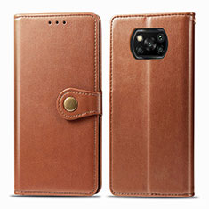 Leather Case Stands Flip Cover Holder S05D for Xiaomi Poco X3 NFC Brown