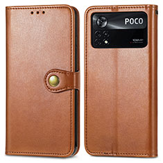 Leather Case Stands Flip Cover Holder S05D for Xiaomi Poco X4 Pro 5G Brown
