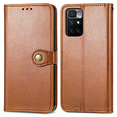 Leather Case Stands Flip Cover Holder S05D for Xiaomi Redmi 10 4G Brown