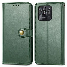 Leather Case Stands Flip Cover Holder S05D for Xiaomi Redmi 10 India Green