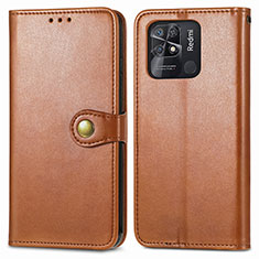 Leather Case Stands Flip Cover Holder S05D for Xiaomi Redmi 10 Power Brown