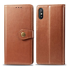 Leather Case Stands Flip Cover Holder S05D for Xiaomi Redmi 9A Brown