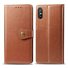 Leather Case Stands Flip Cover Holder S05D for Xiaomi Redmi 9i Brown