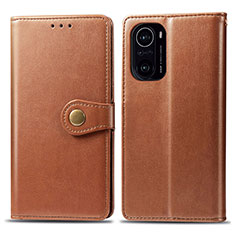 Leather Case Stands Flip Cover Holder S05D for Xiaomi Redmi K40 5G Brown