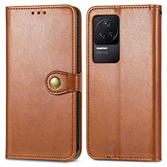 Leather Case Stands Flip Cover Holder S05D for Xiaomi Redmi K50 5G Brown