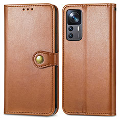 Leather Case Stands Flip Cover Holder S05D for Xiaomi Redmi K50 Ultra 5G Brown