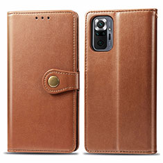 Leather Case Stands Flip Cover Holder S05D for Xiaomi Redmi Note 10 Pro 4G Brown