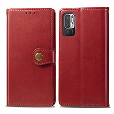 Leather Case Stands Flip Cover Holder S05D for Xiaomi Redmi Note 10T 5G Red