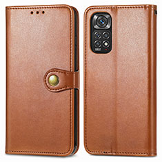 Leather Case Stands Flip Cover Holder S05D for Xiaomi Redmi Note 11 Pro 4G Brown