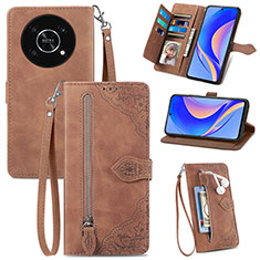 Leather Case Stands Flip Cover Holder S06D for Huawei Enjoy 50 Pro Brown