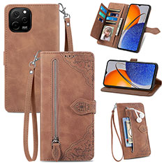 Leather Case Stands Flip Cover Holder S06D for Huawei Enjoy 50z Brown