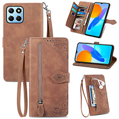 Leather Case Stands Flip Cover Holder S06D for Huawei Honor 70 Lite 5G Brown