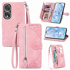 Leather Case Stands Flip Cover Holder S06D for Huawei Honor 80 Pro 5G Pink